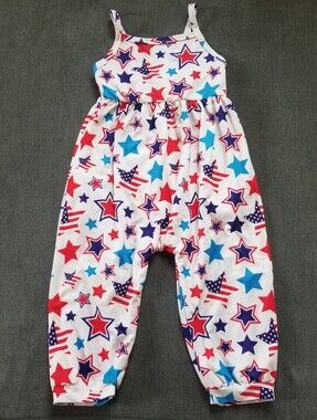 Girls White Star-Print Romper with Red & Blue Stars Size 2T/3T